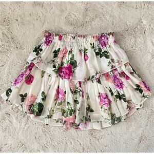 LoveShackFancy Ballet Blush Floral Ruffle Mini Skirt Size XS